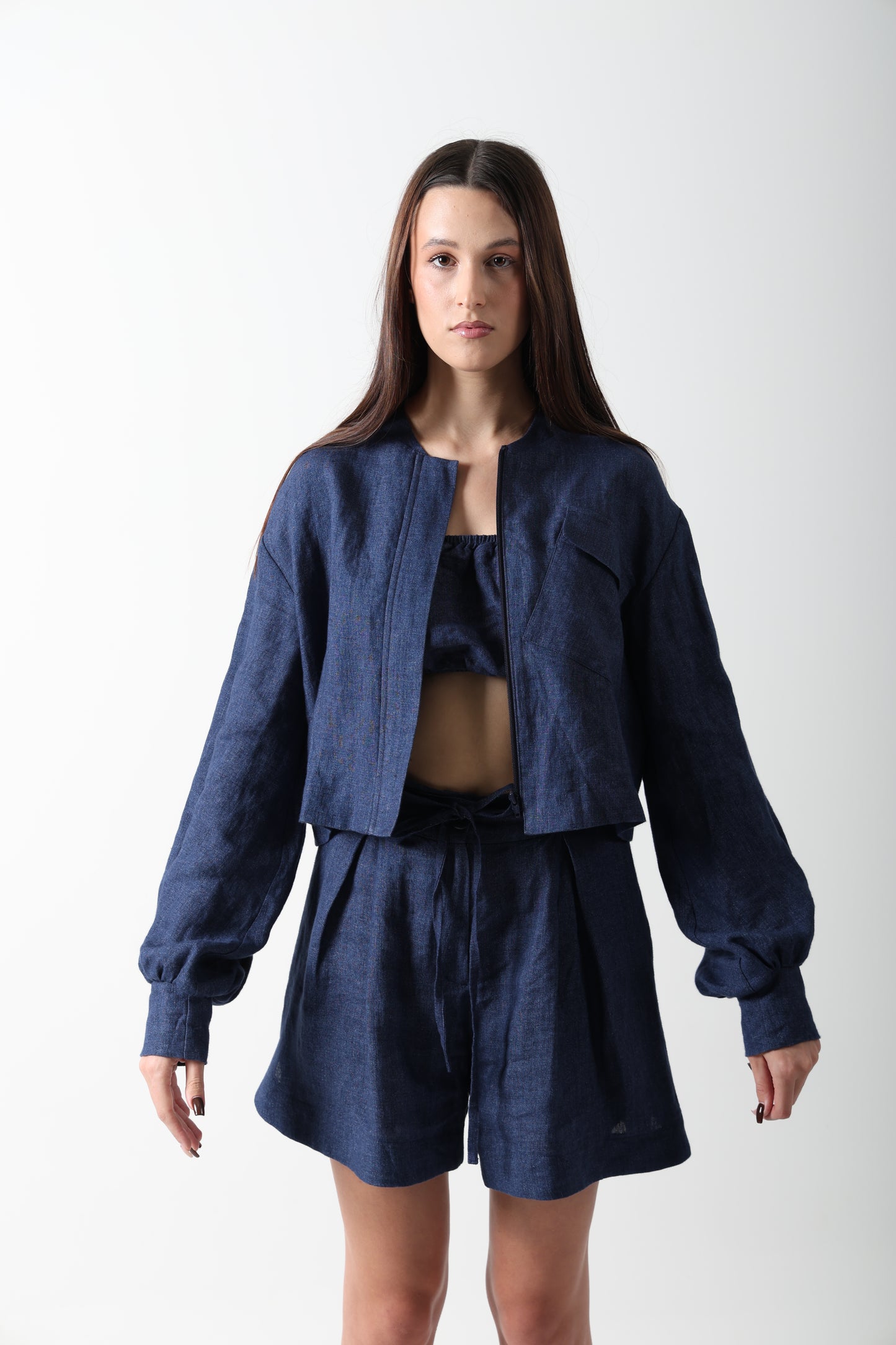 Linen Short Bomber Jacket