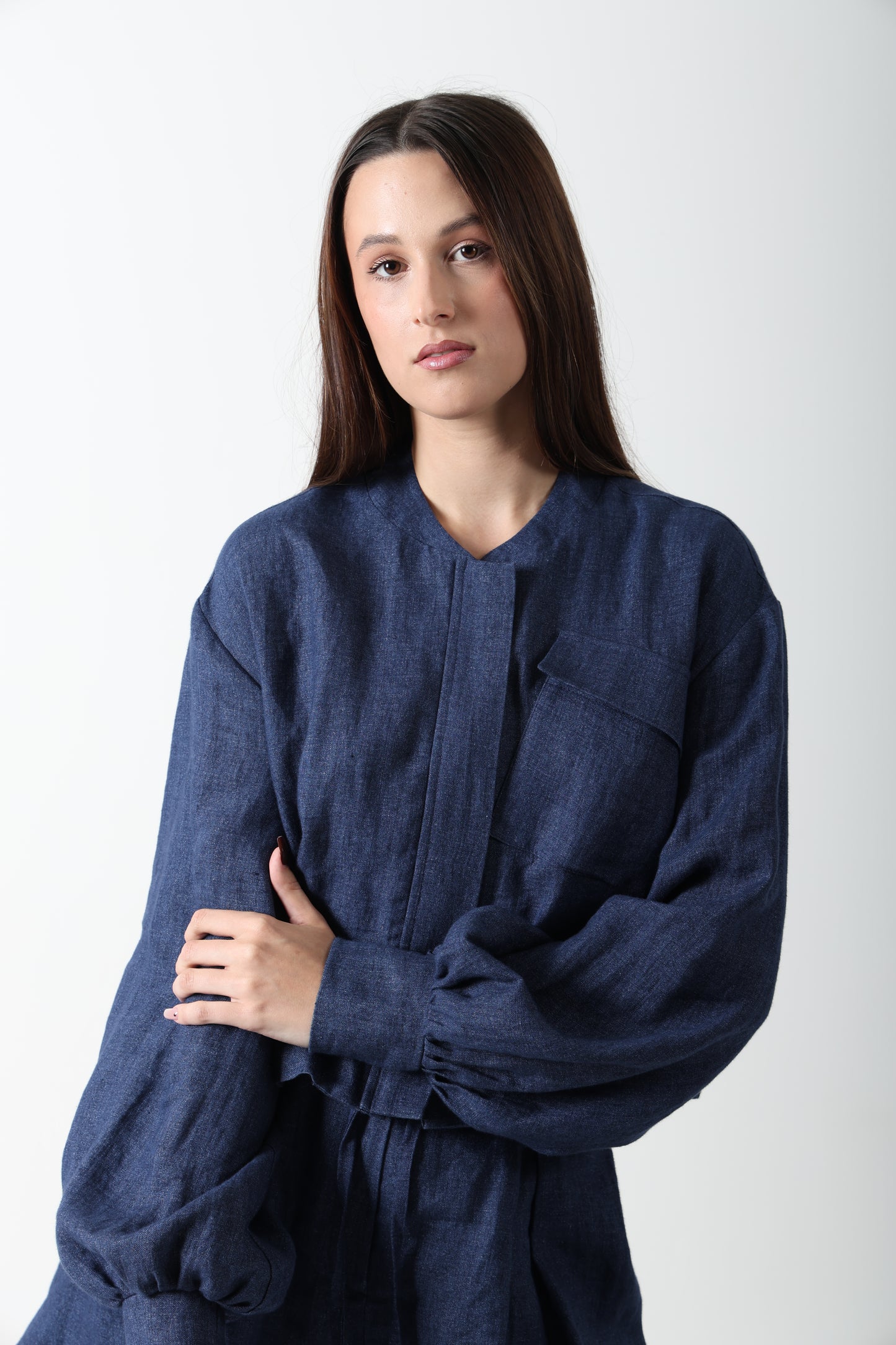 Linen Short Bomber Jacket